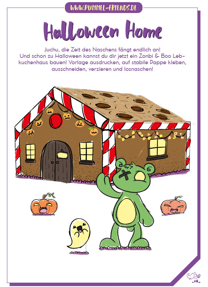 Kostenloase Bastelvorlage Lebkuchenhaus zu Halloween von Pummel & Friends