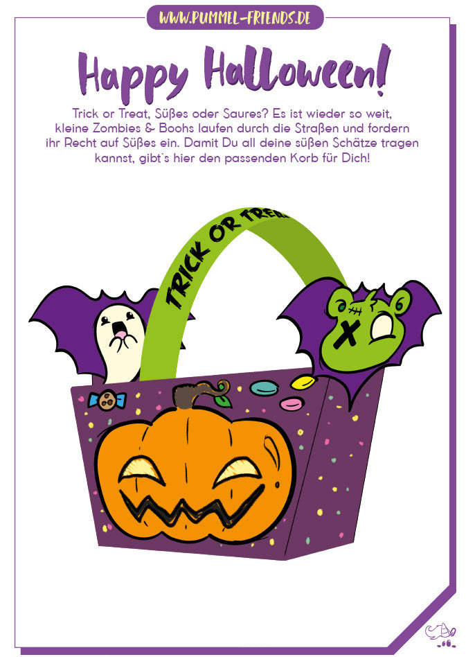 Kostenlose Bastevorlage für Halloween Korb von Pummel & Friends