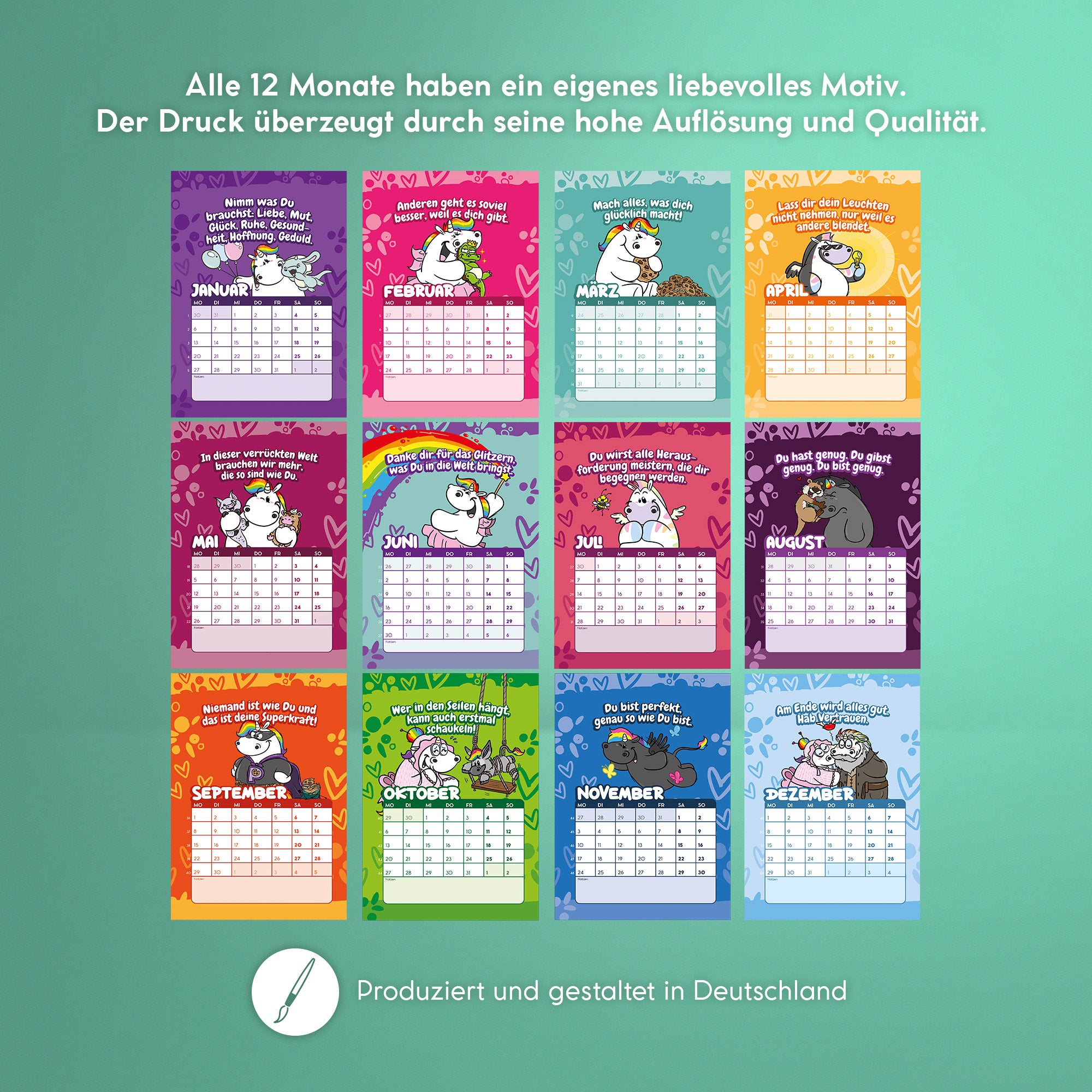 Einhorn Tischkalender 2025 - Pummeleinhorn „Motivationssprüche