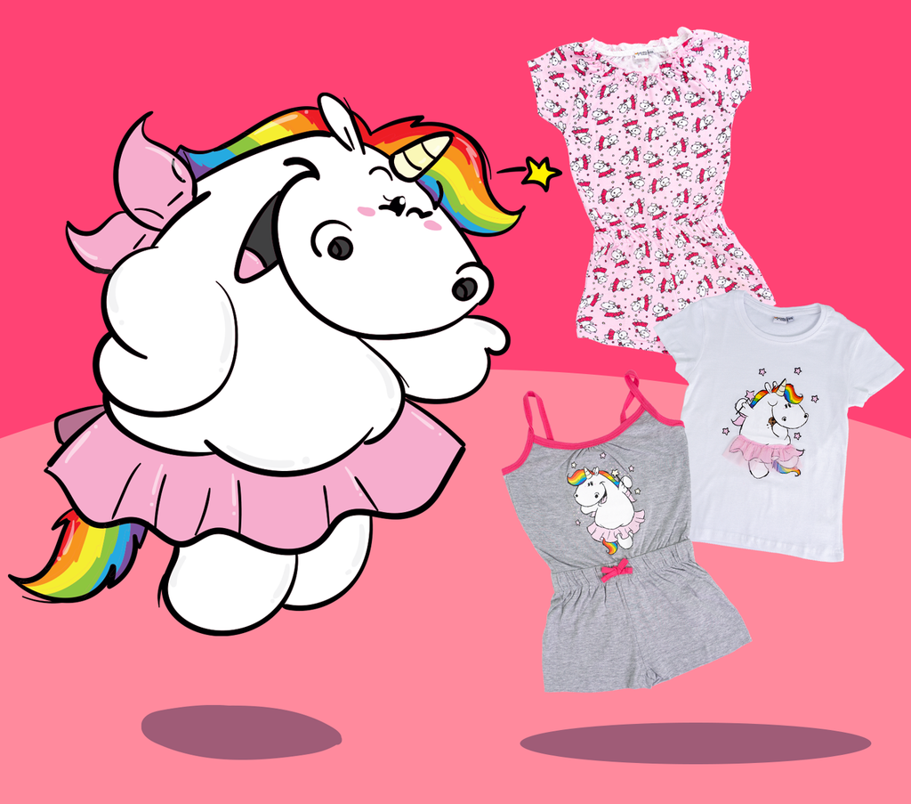 Niedliche Bekleidung für Kinder und Erwachsene mit zauberhaften Einhorn Motiven